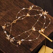 1件手工珍珠花朵发箍发饰，适合女性、新娘、婚礼派对佩戴 - 黑色 - 查看 8