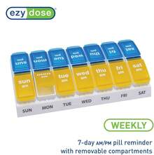 Ezy Dose Weekly AM/PM Pill Organizer, 7-Day Vitamin And Medication Box With Large Pop-Out Compartments, 2 Times A Day Pill Holder For Easy Dosing, Blue And Purple Lids, Travel-Friendly Design - 黃色 - 查看 5