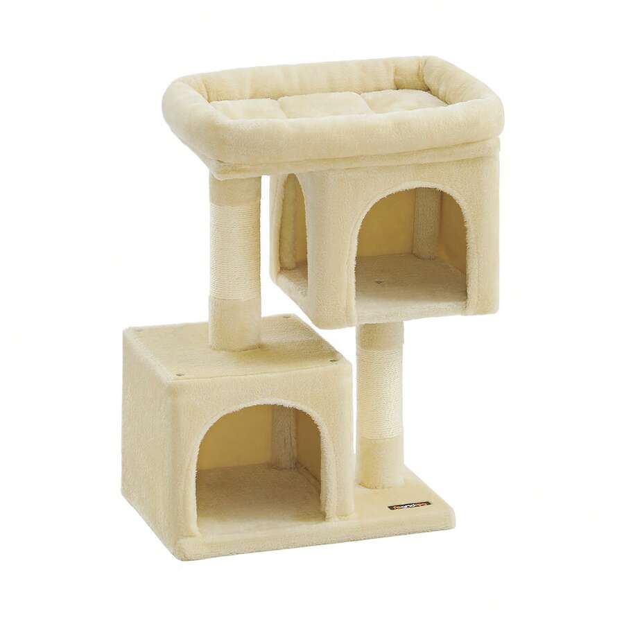 Kratzbaum M-XL Katzenbaum, mit 2 Häuschen, Sisalstämme, kompakt - Beige - Übersicht 1