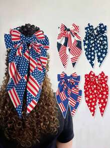 4pcs Women Hair Clips Set, Hot Selling American Independence Day Hair Clips With Ribbons, Bows & Ponytail Holders, Holiday Party Hair Accessories, Claw Clips, Clips For Hair, Hair Slide, Hair Claws