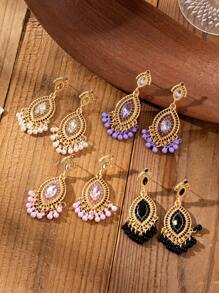 1 par de brincos estilo vintage com strass e pérolas, acessórios festivos para mulheres