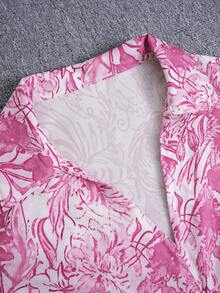 2025 Spring And Summer Fashion Hot Item Daily Leisure Beach Vacation Style Full Body Print Bohemian Cross Knot Pocket Bow Ladies Two Pieces Set Women,2 Pieces Sets Woman,Summer Outfits For Women - Pink - View 4