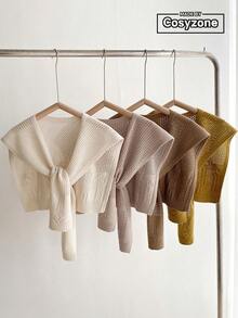 1 قطعة شال محبوك بنقشة زهرية ذات لون أحادي مرتفع بتصميم مفرغ للنساء، طراز زخرفي مزيف للياقة، إكسسوار للكتف مناسب للبيئة المكيفة، سترة عصرية وشاملة للفستان