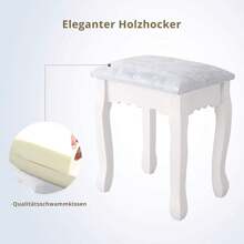 Set da toeletta bianco con sgabello, toeletta moderna con sgabello e specchio, con cassetti, tavolo in legno e sgabello imbottito per camera da letto, bagno