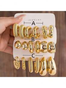 3-9 Pairs New European & American Cross-Border UV Plated Gold ABS Exaggerated Waterdrop Hoop Earrings Set