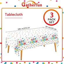 1pc Happy Birthday Decoration: Birthday Party Supplies Set - Polka Dot Design Happy Birthday Tablecloth. Includes 3pcs 54"X108" Waterproof Plastic Tablecloth, Suitable For Boy/Girl Party