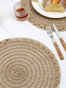 1/4/6/12pcs Boho Style Plain Linen Rope Woven Round Placemats, Table Decoration Mats For Home, Family Gatherings