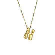 18K Bubble Letter Necklace Gold For Women, Initial Necklaces Rhinestone Chunky Bubble Letter Necklace As Mother's Day Gifts Charm Puff Name Pendant Alphabet Necklaces Non Tarnish Gold Plated Jewelry