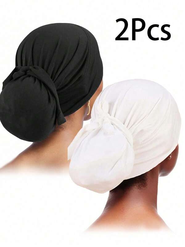 2 قطعة شريط رأس نسائي بلون واحد - مطاطي ومريح للارتداء اليومي ، مصنوع من قماش عالي المطاطية مع شريط مطاطي قابل للتعديل