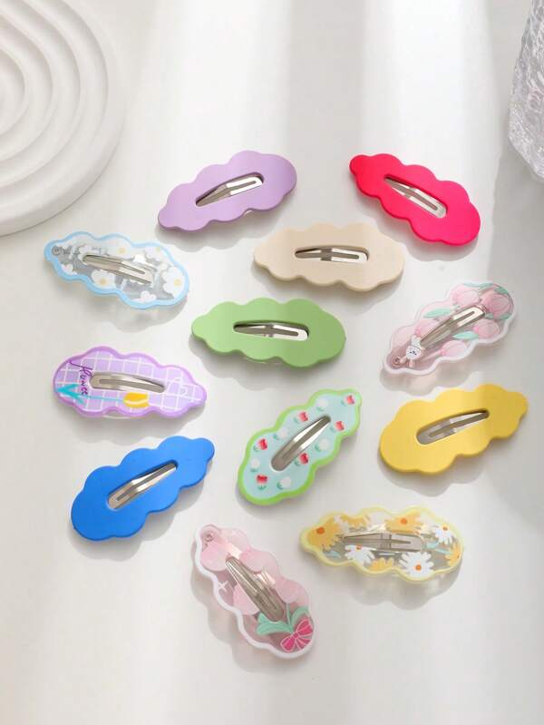 12pcs Multicolor Casual Cute Cloud Hair Clips Set