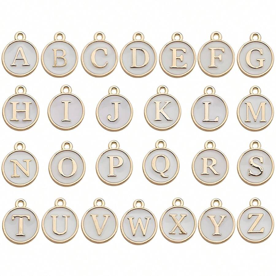 10 件珐琅 A-Z 字母锌合金吊坠套装 | 彩色 DIY 时尚珠宝制作配件 | 26 个字母项链手链工艺品吊饰 - 白色 - 查看 1