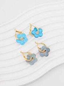 2 pares de brincos vazados de resina azul/iridescente, simples e elegantes, adequados para mulheres, uso diário, presente para amigos