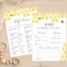 BabyShower Game Cards 4 Games Set, BabyTrivia, HOW Mommy Or Daddy, BabyPrediction And Advice, Find The Guest Bingo Game Cards BabyShower Theme Party Favors.(Bee) - Multicolor - View 4