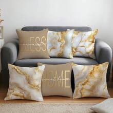 6件套简约家居黄色大理石纹抱枕套，单面印花桃绒面料，尺寸45*45/50*50/40*40厘米，适用于现代布艺沙发室内装饰、派对装饰、礼品 - 6pc-黃色 - 查看 6