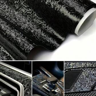 1 pieza Envoltura de automóvil de PET forjado en color negro en forma hexagonal, para envoltura personalizada de vehículos - Adecuado para automóviles, motocicletas, tablero de instrumentos interior, espejos retrovisores, etc. - Resistente al agua, resistente a los arañazos, envoltura de fibra de carbono en panal de abeja transpirable para automóviles