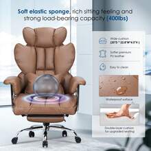 GartistGo Ergonomic High Back Swivel Leather Office Chair With Footrest For Home Office - Brown - View 6