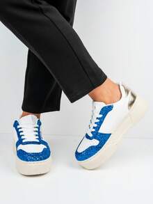 Zapatillas deportivas de mujer con detalles de purpurina - Azul - Ver 4