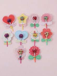 100 pièces Cartes de vœux avec fleurs de dessin animé sur sucettes, pour anniversaires, décorations de sucettes pour étudiants, délicates