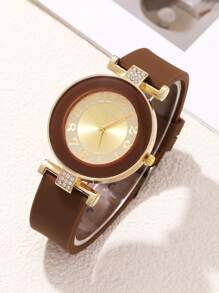 1 Reloj de cuarzo de mujer redondo y a la moda con esfera digital redonda versátil, perfecto para uso diario, cenas y otras ocasiones para decorar la muñeca.