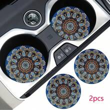 2pcs Flower Print Car Cup Holder Coasters, Anti-Slip Shockproof Universal Fashion Car Coasters, Insert Interior Accessories, Party Gift