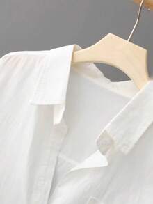 女士轻薄防晒卷边长袖衬衫 - 白色 - 查看 3