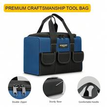 Small Tool Bag, Waterproof Tool Bag Organizer 1680D, Heavy Duty Men's Multi-Pocket Tool Bag For Electricians, Blue - 藍色 - 查看 2