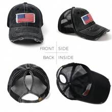 1pc Women's Multi-Color Mesh Ponytail Hole USA Flag Pattern Sports Baseball Cap, Suitable For Daily Wear