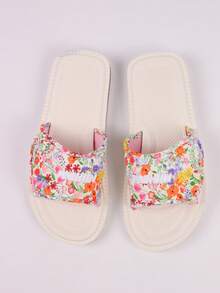 Women's Floral Print Slip-On Sandals - Comfortable Beach & Casual Flat Slippers With Adjustable Straps, Breathable Fabric Upper, EVA Sole, Suitable For Indoor/Outdoor Use, Fashion Footwear, Adjustable Strap - White - View 8