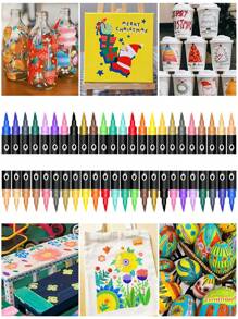 48pcs/36pcs/24pcs/12pcs Color Double Tip Acrylic Marker Pens,Waterproof Drawing Pens,Markers,5mm-1mm,Can Be Written On Stone,Glass,Wood,Canvas,Metal,A Variety Of Objects,Painting,Coloring,Marking,48 Colors Can Be Selected,Very Bright Colors And Festival Painting Project Creation Back To School