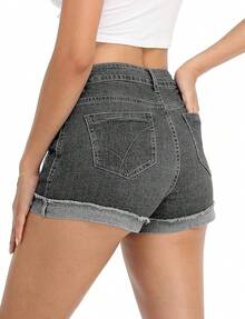 CHICZONE Womens Mid-High Rise Ripped Jean Shorts Distressed Stretchy Shorts - #5 灰色 - 查看 4