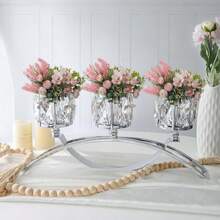 1pc 3-Arm Crystal Candle Holder, Arch Style Candle Stand, Home & Wedding Decor, Restaurant, Cabinet Display, Perfect Gift For Mother, Girlfriend, Room Decoration