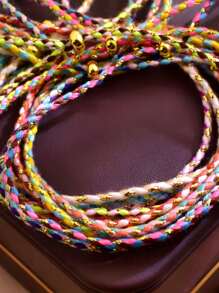 Conjunto de 10 pulseiras trançadas estilo boêmio, acessórios multicoloridos para férias e praia para mulheres