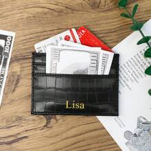 1 件个性化烫金字母名称设计鳄鱼皮图案简约时尚多功能女士礼品钱包卡包零钱包女士生日礼物钱包迷你钱包钱包小钱包可爱钱包腕带钱包 - 彩色 - 查看 9