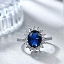 1pc Luxury Design Sapphire Zirconia Inlaid Ring, Elegant Sapphire Wedding Band Suitable For Daily Wear