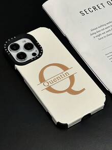 Fashionable Korea Soft Faux Leather Laser Engraving Big Letter Personalized Customized Initials Name Phone Case Compatible With IPhone 17 16 15 14 13 12 11 Pro Max 17 Air DIY Engraved Gift Cover 16 15 14 13 Pro Max Plus - White - View 6