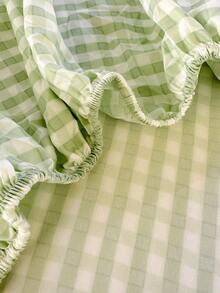 3 PiecesFitted Sheet Set, Checkered Pattern, Soft & Comfortable Bedding, Includes 1 Fitted Sheet And 2 Pillowcases, No Filling, Suitable For Dorm, Bedroom, Multiple Sizes Available