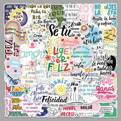 50Pcs Inspirational Spanish Stickers, High Quality Stickers, Perfect For Decorating Your All Kinds Of Holidays Party Decoration, Phone, Laptop, Tablet, Water Bottles, Scrapbook, Journaling, Car, Gift Bags, Envelope Seals