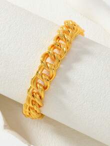 1 Peça Pulseira Elegante Trançada com Corrente de Cobre Banhada a Ouro Estilo Árabe, Presente de Férias para Família e Amigos - Ouro amarelo - Visão 6