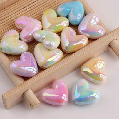 paquete de 10 piezas de cuentas de corazón de acrílico de 17x15mm con colores brillantes de macarrón AB - Espaciadores duraderos perfectos para pulseras, collares y pendientes de joyería DIY
