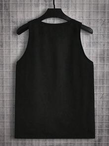 Men's Simple Black Casual Everyday Sleeveless Vest, Summer - Black - View 2
