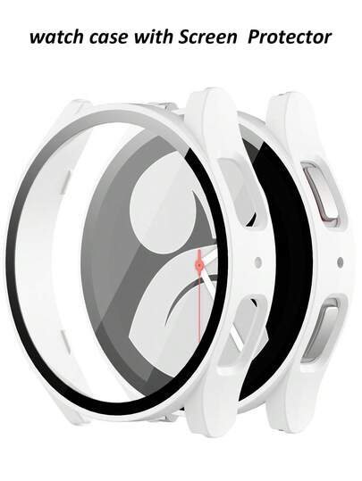 兼容三星 Galaxy Watch 4、5、6 和 7（44 毫米和 40 毫米）。这款二合一保护壳采用防震防刮的硬质 PC 材料，并配有钢化玻璃屏幕保护膜。男女皆宜，时尚运动，佩戴舒适，触控灵敏。
