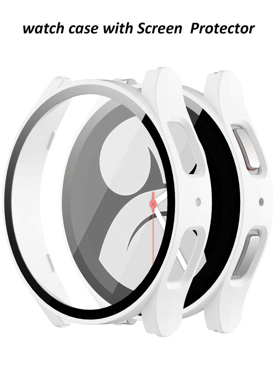 Compatible With Samsung Galaxy Watch Cases 4, 5, 6, And 7 (44mm And 40mm). Features A 2-In-1 Case With A Shock-Resistant And Scratch-Resistant Hard PC Material And Tempered Glass Screen Protector. Unisex, Stylish And Sporty, Easy To Wear, And With Sensitive Touch. - White - View 1
