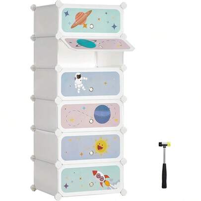 Estantería Infantil de 6 Cubos, Zapatero Infantil, 43 x 31 x 105, Armario, para Ropa, Juguetes, Blanco MLPC904W01