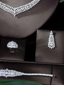 1 Set High-End Dazzling Necklace Earrings Cubic Geometric Set Necklace Earrings Bracelet Zirconia Suitable For Party Evening Party Gift Bridal Hostess Dress Accessories