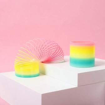 Rainbow Circle Fun Folding Toy Material Spring Coil Children's Creative Magic Party Party Funny Tool Colorful Elastic Pen Holder Funny Magic Toys Folding Plastic Spring Coil Color Rainbow Circle Toy