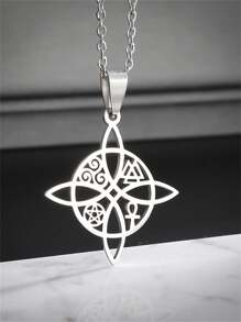 1 Stück modischer Charm Hexen-Knoten Halsketten-Anhänger, Edelstahl Pentagramm Amulett Schmuck, Glücksbringend als Geschenk für Männer & Frauen
