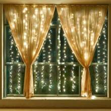 1 pièce 3M 100/200/300 LED Rideau Guirlande Lumineuse, Lumières Décoratives De Rideau Alimentées Par USB Avec 8 Modes D'éclairage Et Télécommande. Convient Pour La Chambre, La Fête, La Décoration Murale Blanche Et Les Décorations De Fête Comme Noël, Halloween, Action De Grâce Et La Rentrée Scolaire.
