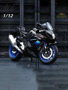 C C A 1:12 比例铃木 GSX-R1000 摩托车模型，黑色/蓝色可选，带/不带展示架，可直立，方向盘可移动，后轮带逼真悬架，是摩托车爱好者收藏的理想选择，适合男孩和女孩的玩具，街头/越野摩托车装饰，万圣节、圣诞节、生日礼物 - 黑色 - 查看 5