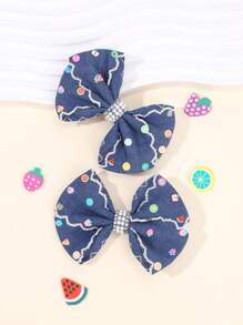 2pcs Denim Hair Bows For Girls Solid Color Denim Bow Alligator Clips With Fruit Accessories Cute Apple Strawberry Watermelon Decor Bow Hair Clips Vacation Gifts Bow Barrettes Kids Hair Accessories