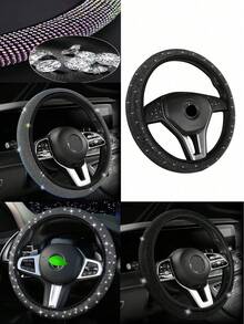 1 件水钻方向盘套，弹性时尚水钻汽车防滑手柄套，适合所有季节